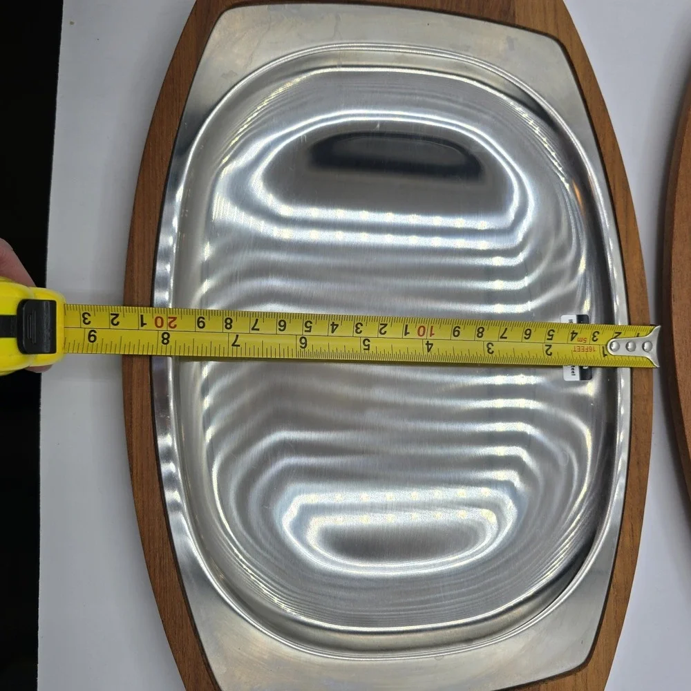 VTG Stainless Steel Steak Hot Plates Wooden Holders Serving Handle Denmark
